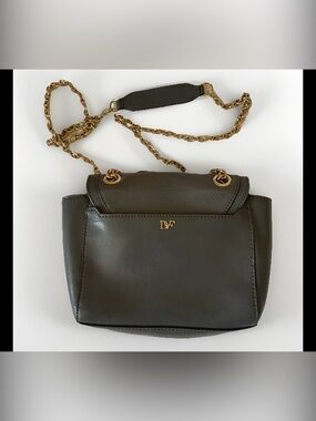 Diane Von Furstenberg- Dark Gray Leather Crossbody with Gold Chain